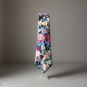 Natural Presence Floral Neck Tie Navy Pink Yellow Botanical 56" Vintage Style